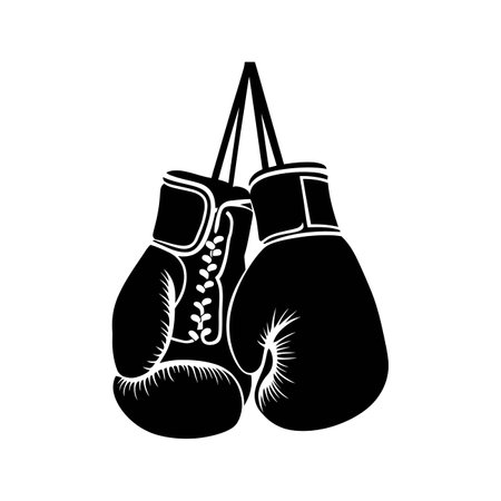 Black and white illustration of hanging boxing gloves.のイラスト素材