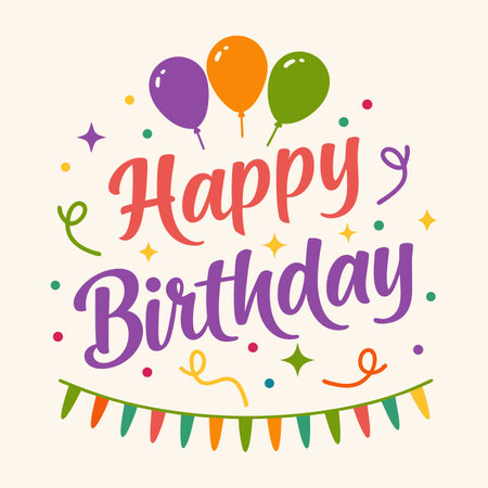 Cheerful design for birthdays, including handwritten font and sparkling details.のイラスト素材