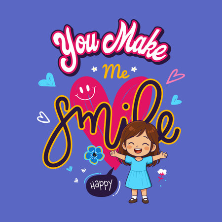 Cartoon Style Decorative Illustration of Smile with Girl and Hearts.のイラスト素材