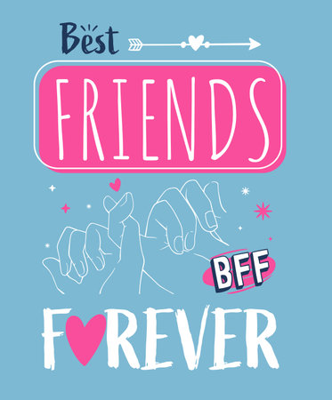 Cute Hand drawn Best Friends Forever Lettering with Finger Heart Symbol Design.のイラスト素材