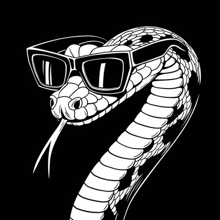 Simple Line Drawing Snake with Sunglasses Cool Reptile Illustration.