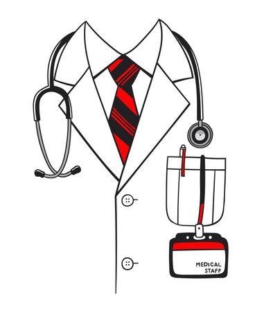 Simple Line Art Doctor Uniform with Stethoscope and Tie Illustration.のイラスト素材