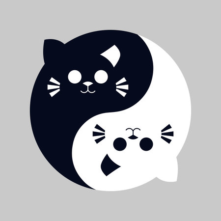 Minimalist Flat Yin Yang Cats Balance Harmony Symbolic Illustration.のイラスト素材
