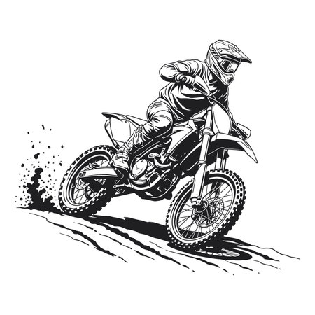 Dramatic Monochrome Outline Illustration of Extreme Sport Motocross Rider.のイラスト素材