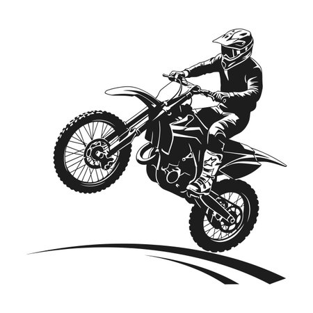 Silhouette Style Detail Motocross Rider Jumping Obstacle Illustration.のイラスト素材