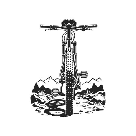 Minimalist Rear View Mountain Bike on Rocky Terrain Illustrationのイラスト素材