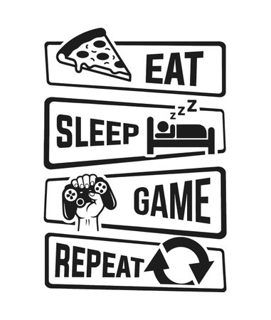 Minimalist Eat Sleep Game Repeat Hand drawn Black and White Lettering Illustration.のイラスト素材