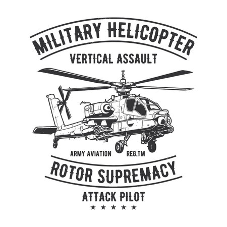 Detailed Black and White Military Helicopter Vertical Assault Aviation Artwork.のイラスト素材