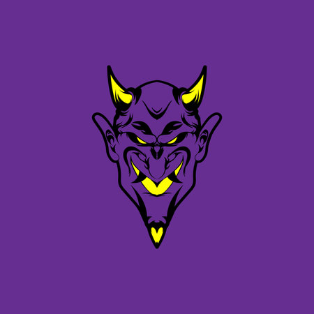 Purple Head Devil Illustration, Devil Head with Purple Background, Devil with Horn