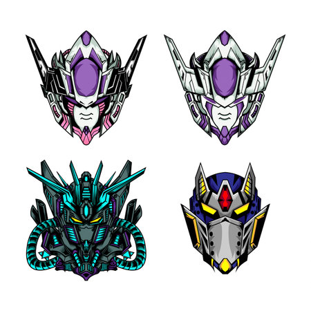 Robot Head Collection, mecha head illustration for gaming or esport logoのイラスト素材
