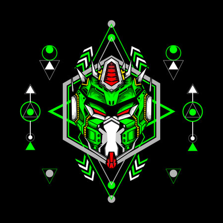 Illustration of Robot head with modern line background, can use for t shirt design, tattoo, wallpaper, art print.olor backgroundのイラスト素材
