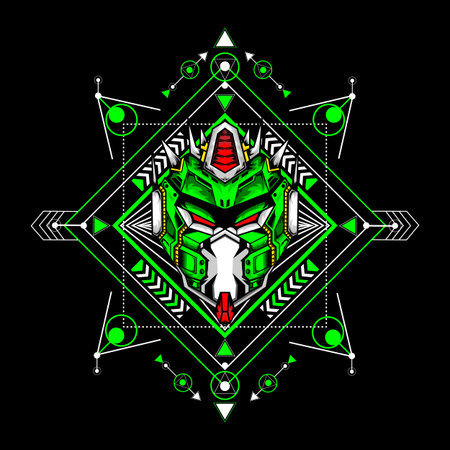 Robot head with sacred background, can use for gaming logo, e sport, t shirt. Editableのイラスト素材
