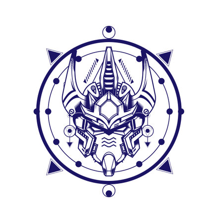 Atlantian Robot with sacred geometry and white colorのイラスト素材