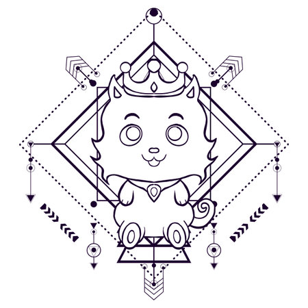 Chibi Cat Wearing Crown with Simple Background For Tshirt Designのイラスト素材
