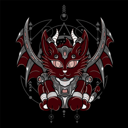 Illustration of Space Cat with Sacred Geometry Background 3 For Sticker Designのイラスト素材