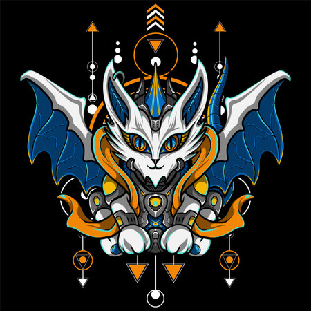 Alien Cat Illustration With Geometrical Background 4 For Tshirt Designのイラスト素材