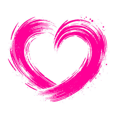Abstract pink heart shape made with grunge brush strokes and splatter effect, isolated on white backgroundのイラスト素材