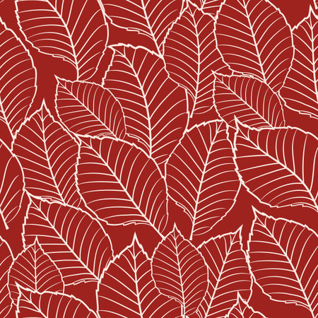 Seamless floral pattern with abstract outline leaves in red and white for fabric designのイラスト素材