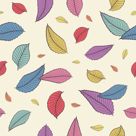 Seamless vector floral pattern with small leaves in pastel colors on white background for fabric or textile design. Ditsy print.のイラスト素材