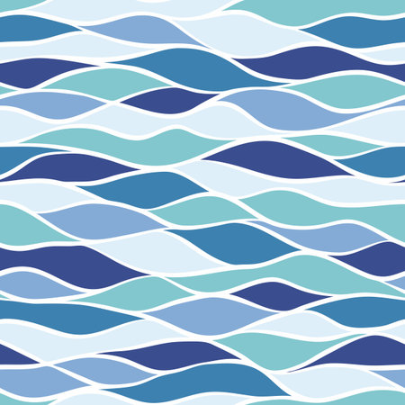 Abstract wavy seamless background in monochrome blue colors. Hand-drawn vector pattern for fabric, textile, or wallpaper designのイラスト素材