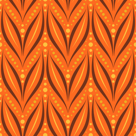Seamless vector ornamental pattern with abstract floral and geometric elements in bright orange colors for fabric, textile, or wallpaper designのイラスト素材