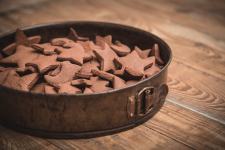 Christmas gingerbread cakes in shape of spring.の写真素材