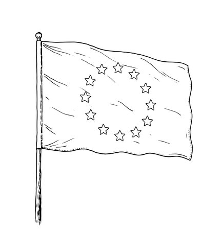 European Union flag drawing - vintage like illustration of flag of EU. Monochromatic banner contour on white background.の写真素材