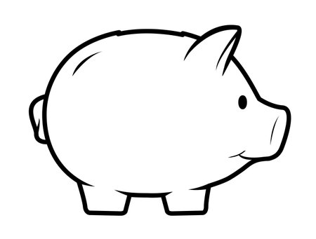 Cute piggy bank icon. Drawing of isolated money container in shape of nice pig.の写真素材