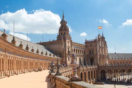 Plaza de Espana Palace in park of Maria Luisa in Seville Spain.のeditorial素材