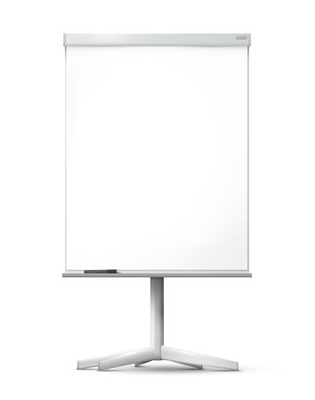 Blank office whiteboard on the wall, isolated on white background - 3D artwork.の写真素材