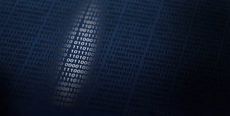 A binary code pattern of spot uv varnish print on red note paper background.の写真素材