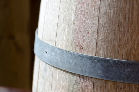 Wine: detail of a wooden barrel, precious woods are always used to age wineの写真素材