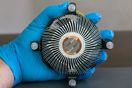 cpu heat sink, detail of a heat sink now common in all processors and motherboards in PCs and computers.の写真素材