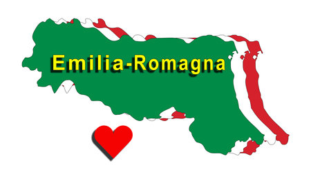Emilia Romagna in the heart, bad weather, solidarity from all over Italy to follow and support the region affected by the flood. 3d illustration.の写真素材