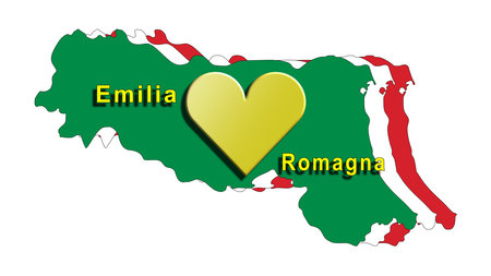 Emilia Romagna in the heart, bad weather, solidarity from all over Italy to follow and support the region affected by the flood. 3d illustration.の写真素材