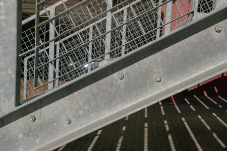 particular structure in galvanized stainless steel, with details of the steel beams and their...