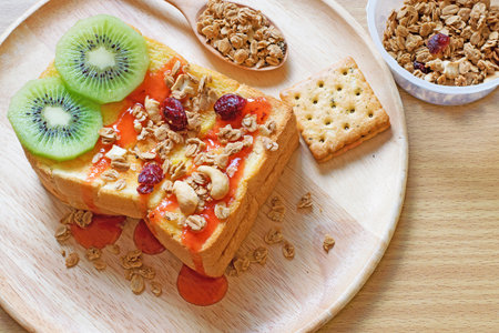 Toast and granola.の写真素材