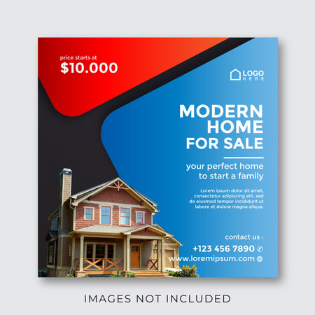 home real estate property square banner for social media. Real Estate Brochure Flyer Design Template. Vector illustration.のイラスト素材
