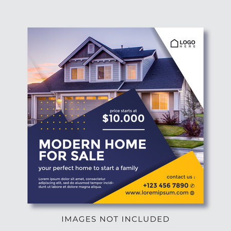 home real estate property square banner for social media. Modern Real Estate Business Brochure Flyer Poster Design Template Vector Illustrationのイラスト素材