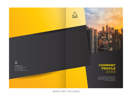 corporate company profile, annual report cover. Annual report brochure design template with yellow and black triangles.のイラスト素材