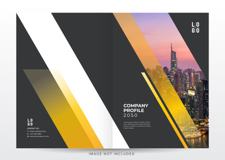 corporate company profile, annual report cover. Vector Brochure design, cover modern layout, annual report, magazine, flyer in A4 with yellow and black trianglesのイラスト素材