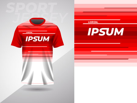 red abstract sports jersey football soccer racing gaming motocross cycling running. Soccer jersey template for sportswear. Vector Illustration.のイラスト素材