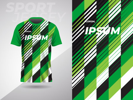 green abstract sports jersey football soccer racing gaming motocross cycling running. Soccer jersey template design for football kit. Green and black pattern on the background.のイラスト素材