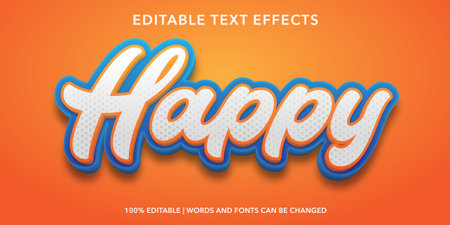 Happy Text in Blue and Orange Color. Editable Text Style Effectのイラスト素材