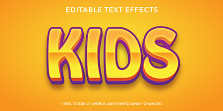 Kids Text in Orange and Yellow Color Style Effect. Editable Text Style Effectのイラスト素材