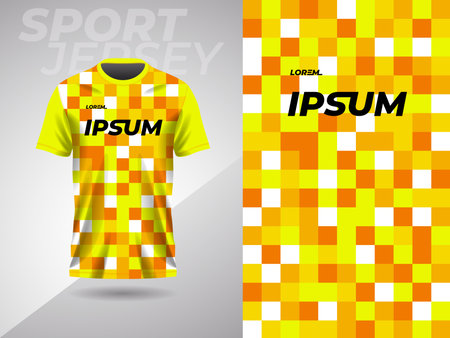 abstract sports yellow jersey football soccer racing gaming motocross cycling running. Soccer jersey template for football kit. Yellow and red pattern on the t-shirt.のイラスト素材