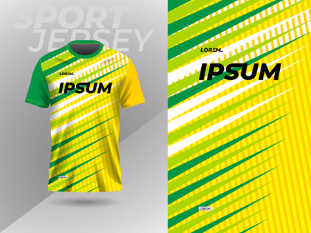 yellow and green sports jersey football soccer racing gaming motocross cycling running. Soccer jersey template design for football club. Green and yellow pattern on t-shirt mockup.のイラスト素材