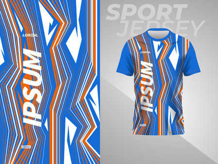 T-shirt sport design template, Graphic for Football jersey and t-shirt mockup. blue and orange abstract sports jersey for football soccer racing gaming motocross cycling runningのイラスト素材