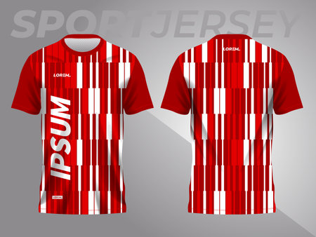 Soccer jersey template for football kit or soccer uniform. red abstract background and pattern for sport jersey design and mockup. front and back view templateのイラスト素材