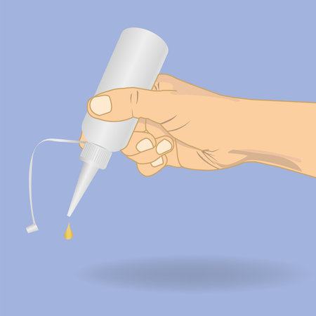 hand holding a bottle with drop of oil のイラスト素材